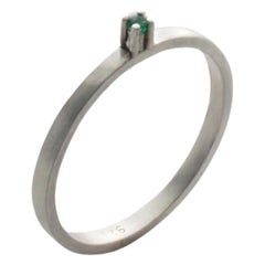 Emerald Sterling Silver Narrow Ring 