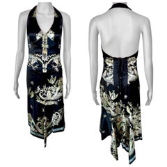 Roberto Cavalli S/S 2003 Corset Lace Up Chinoiserie Print Silk Asymmetric Dress