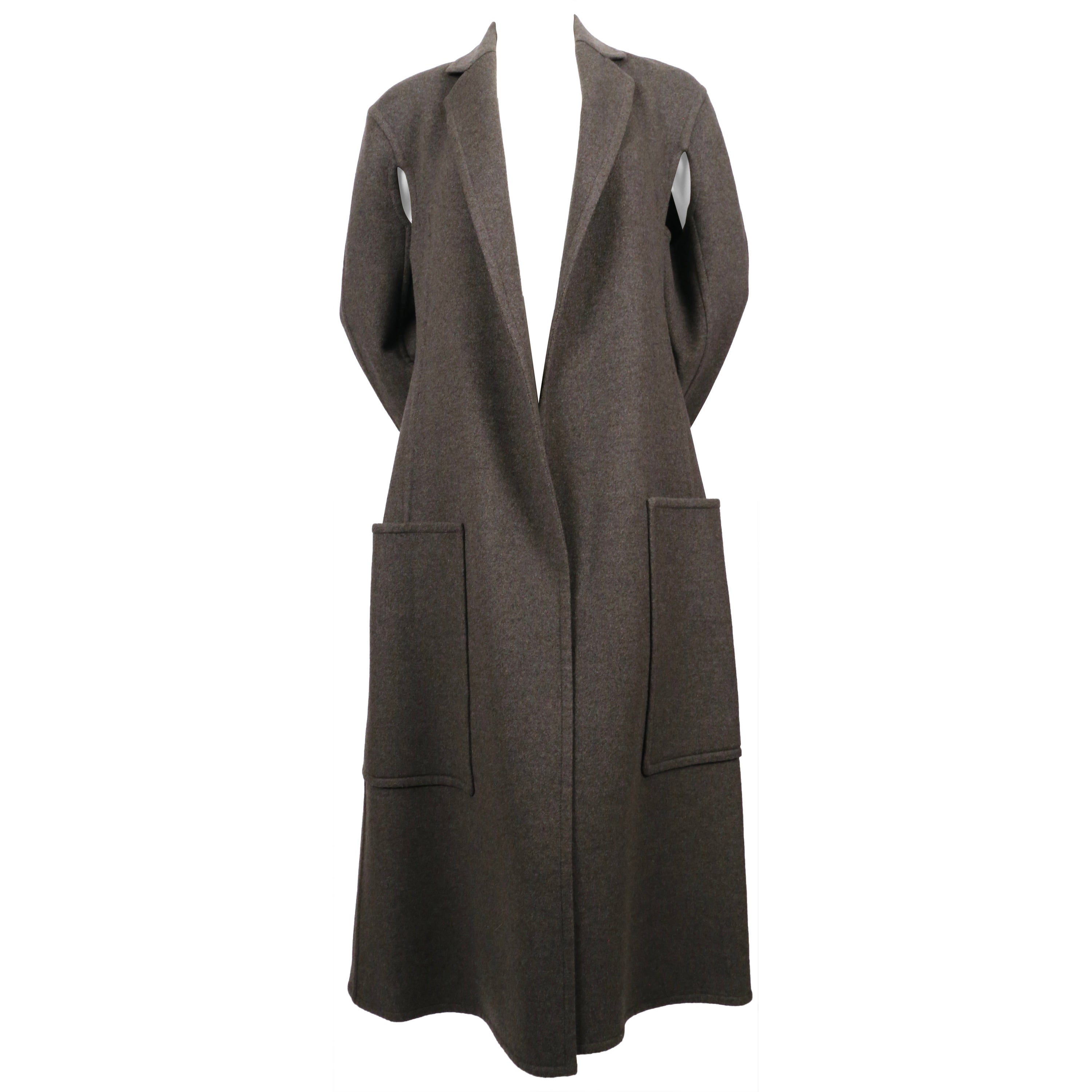 Celine by Phoebe Philo heathered grey cashmere coat with cutouts & wrap pockets For Sale