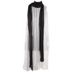 Prada Silk Pleated Shift Dress with Contrasting Self Tie Scarf  