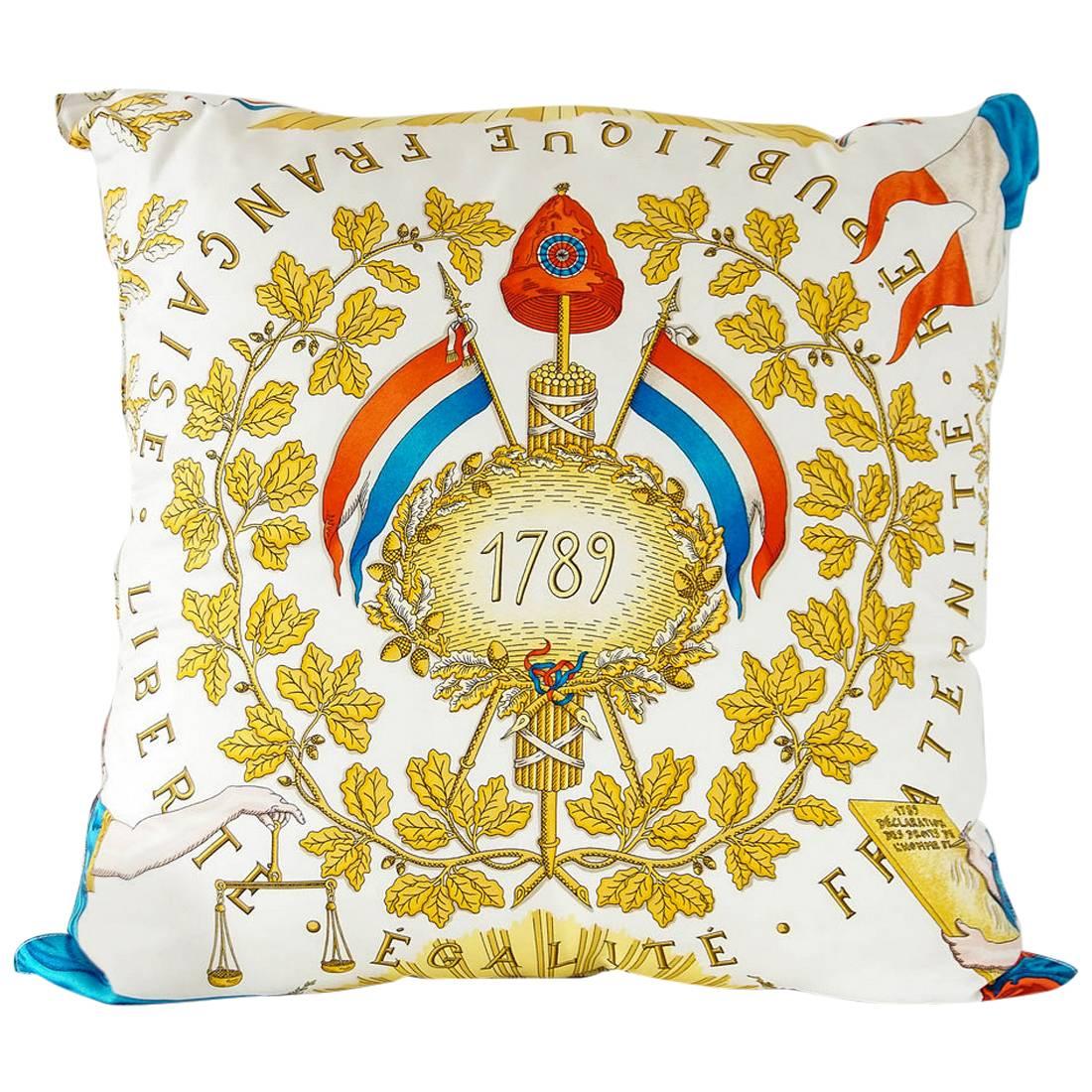 Hermes Print Liberte Egalite Fraternite 1789 Republique Francaise Scarf Pillow 