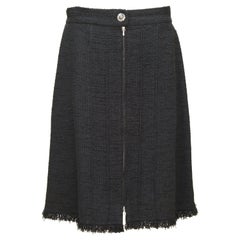 CHANEL Black Blue Tweed Skirt Cotton Zipper Button Pockets Sz 40 2013 13C