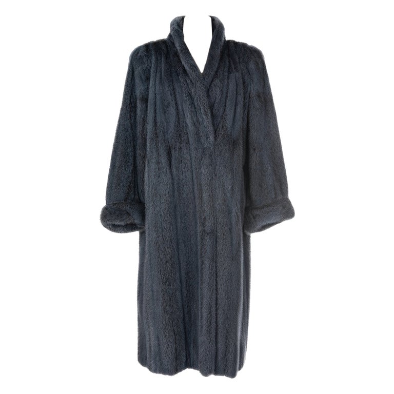 YVES SAINT LAURENT Fourrures YSL Grey Blue Dyed Saga Mink Fur Coat