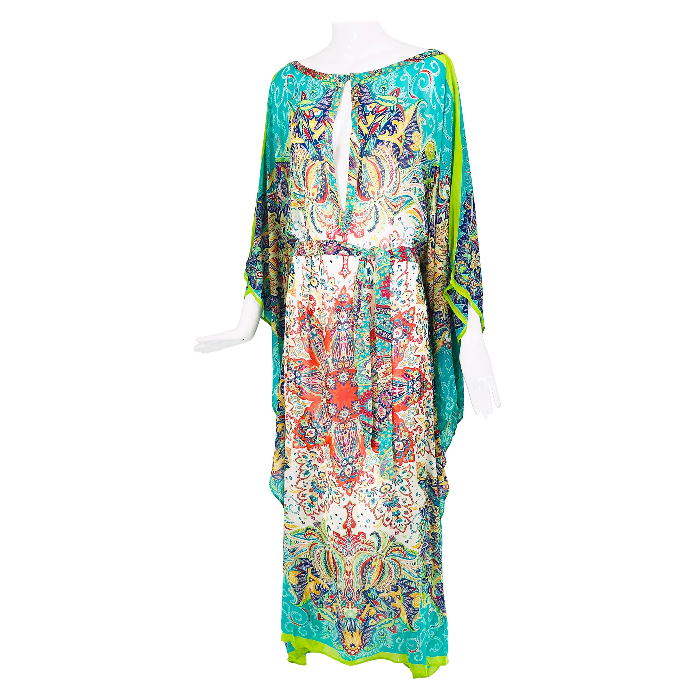 Etro Signature Turquoise Paisley Silk Chiffon caftan