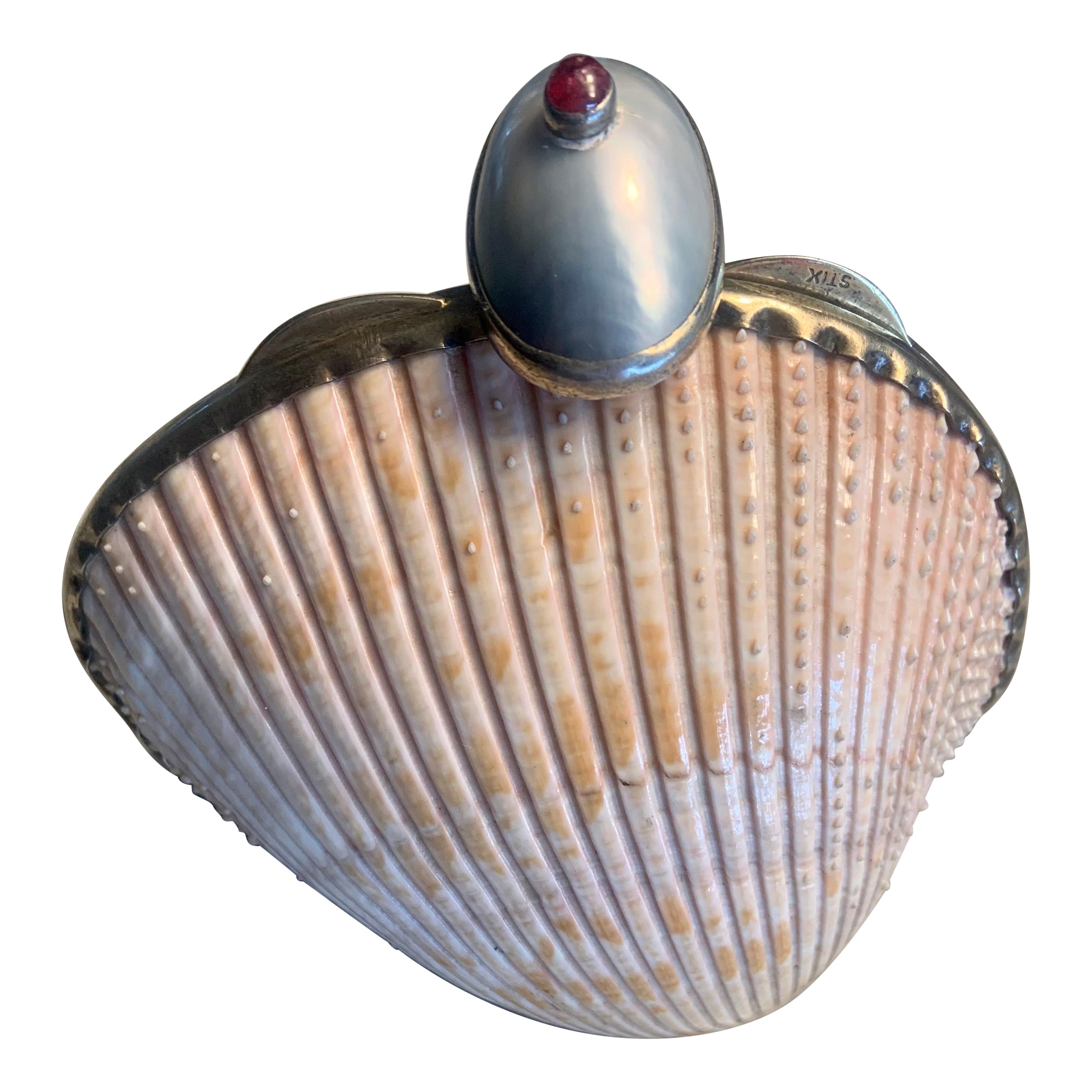 Marguerite Stix Shell Minaudiere with a Pearl and Cabochon Ruby Clasp circa 1965 For Sale