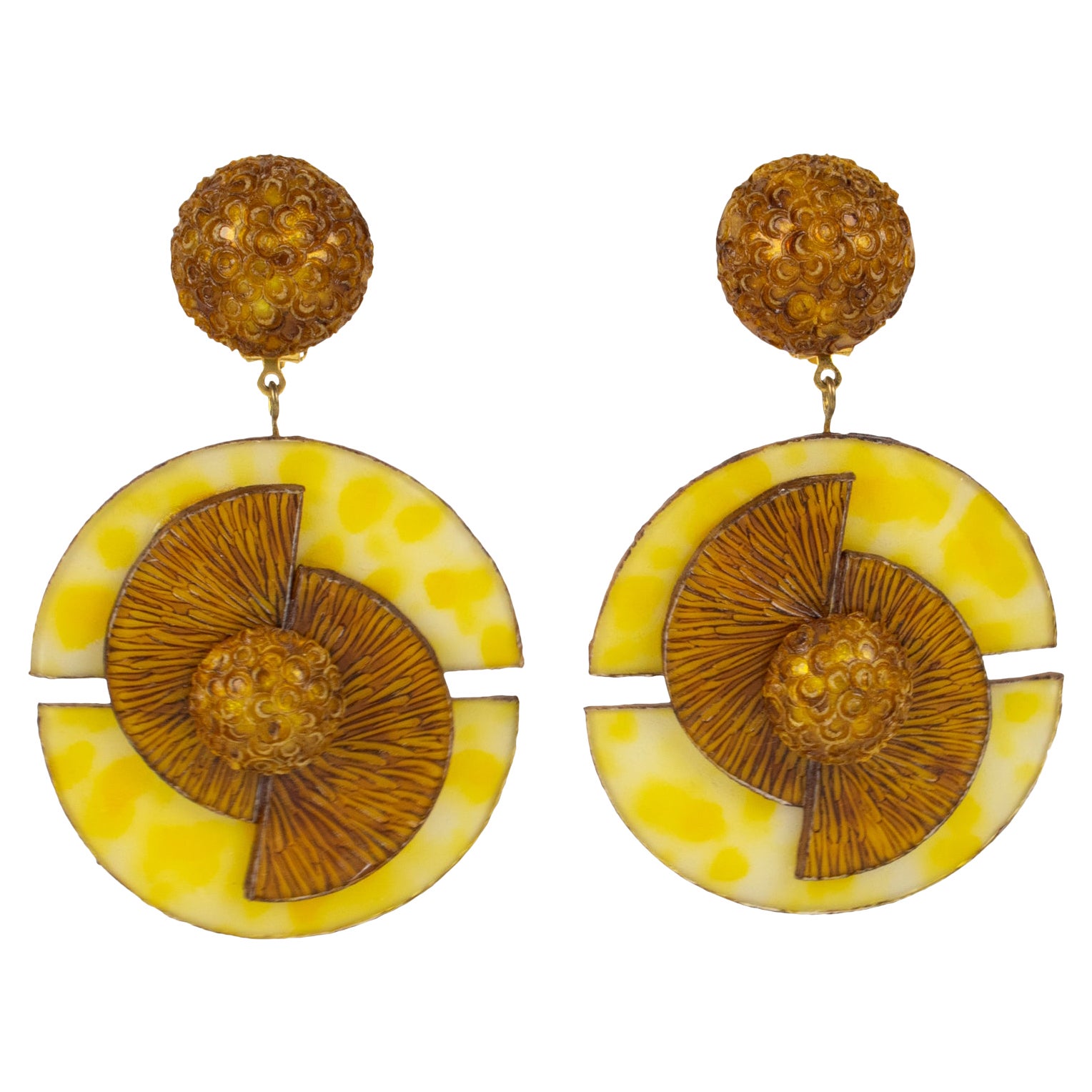 Francoise Montague by Cilea Japanese-Inspired Yellow Resin Dangle Clip Earrings
