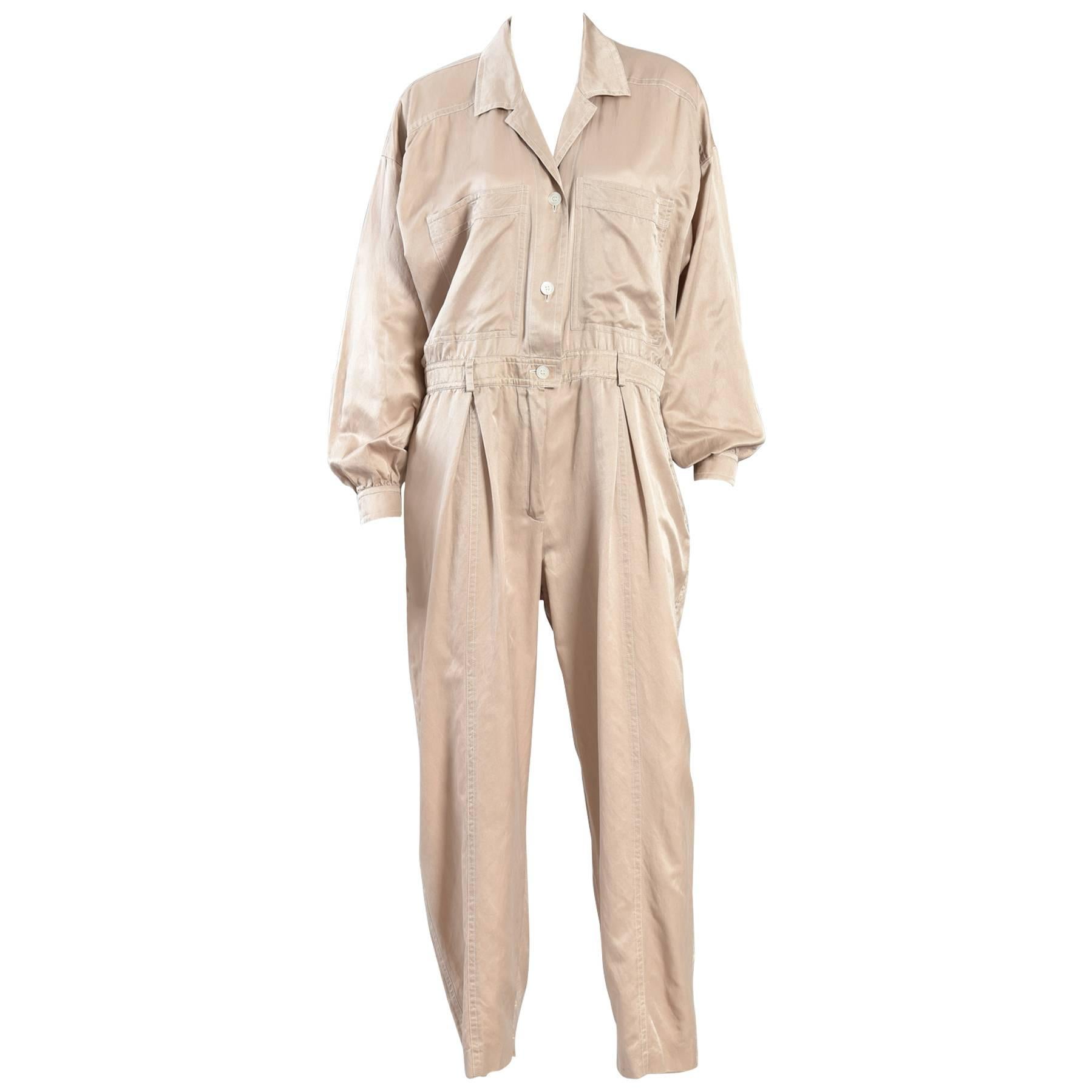 Minimalist Escada Menswear-Look Silk Flight Suit & Cotton Jumpsuit For Sale
