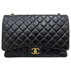 2011 Chanel Timeless Maxi Jumbo Black Leather Top Shoulder Bag