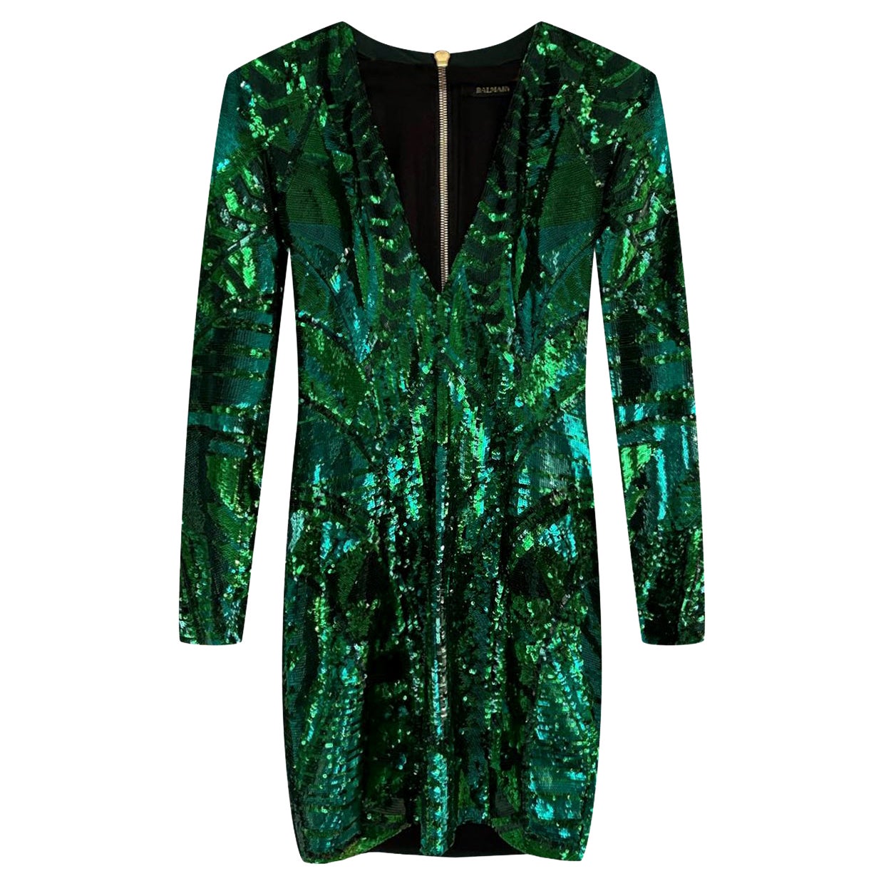 BALMAIN GREEN SEQUINS Mini DRESS 36 - 4