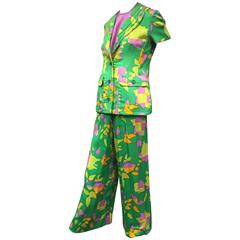 1960s Galanos Three-Piece Silk Pant Suit in Mod Abstract Print