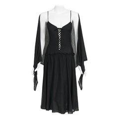 Vintage 1977 Sant Angelo Dokumentierter schwarzer Jersey Bodysuit-Kleid & Schal mit Schnürung aus Jersey, Vintage