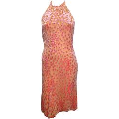Chanel Cantaloupe Chiffon and Velvet Spotted Dress Size 38 (2)