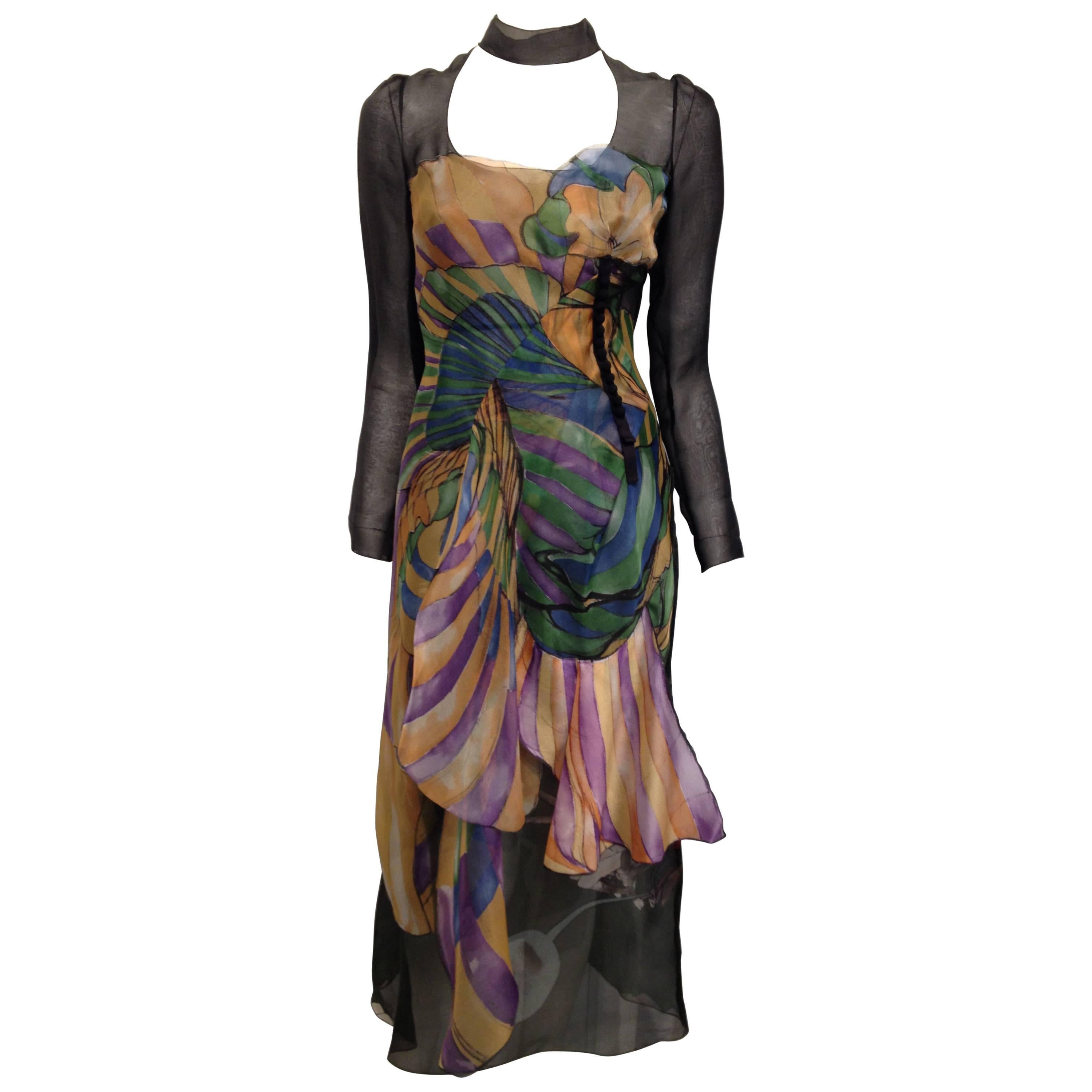 Prada Forest Green Multicolored Organza Fairy Dress Size 40 (4)