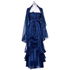 YSL YVES SAINT LAURENT 2005  Ruffle Evening Silk Dress With Matching Shawl  Mint