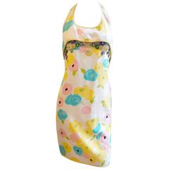 GEOFFREY BEENE Floral Print Halter Dress with Sequin & Beaded Detail