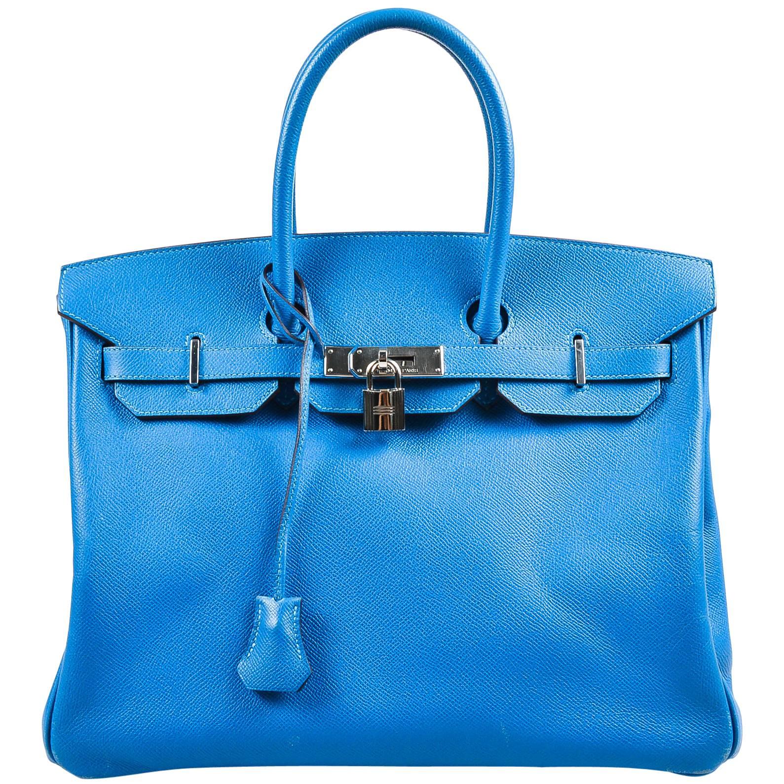 Hermes Bleu de Galice Epsom Leather Palladium Hardware "Birkin" 35 cm Tote Bag For Sale