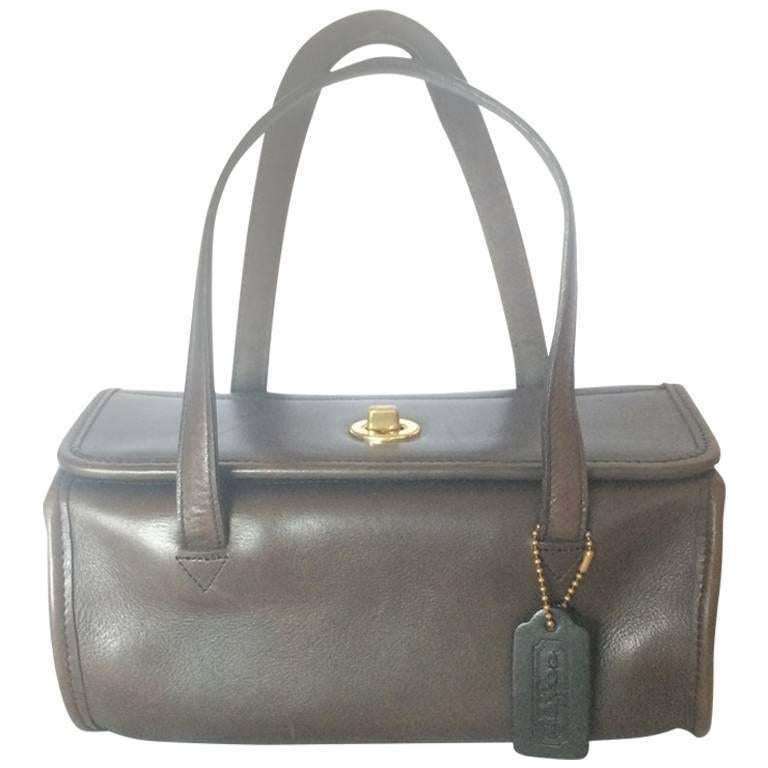 80's Vintage COACH dark brown leather shoulder bag, handbag in unique drum shape For Sale