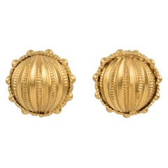 Gianfranco Ferre Gilt Metal Button Clip Earrings