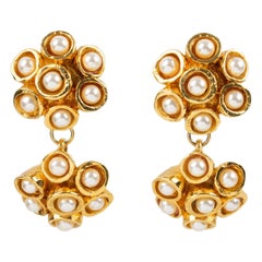  Alexis Lahellec Paris Dangle Clip Earrings Flowers with Pearls
