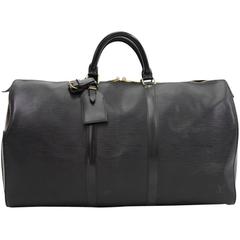 Retro Louis Vuitton Keepall 50 Black Epi Leather Travel Bag