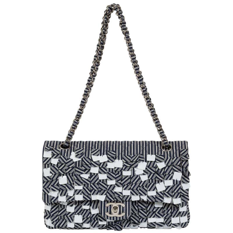 Chanel Blue White Stripe Sequin Flap Bag at 1stDibs