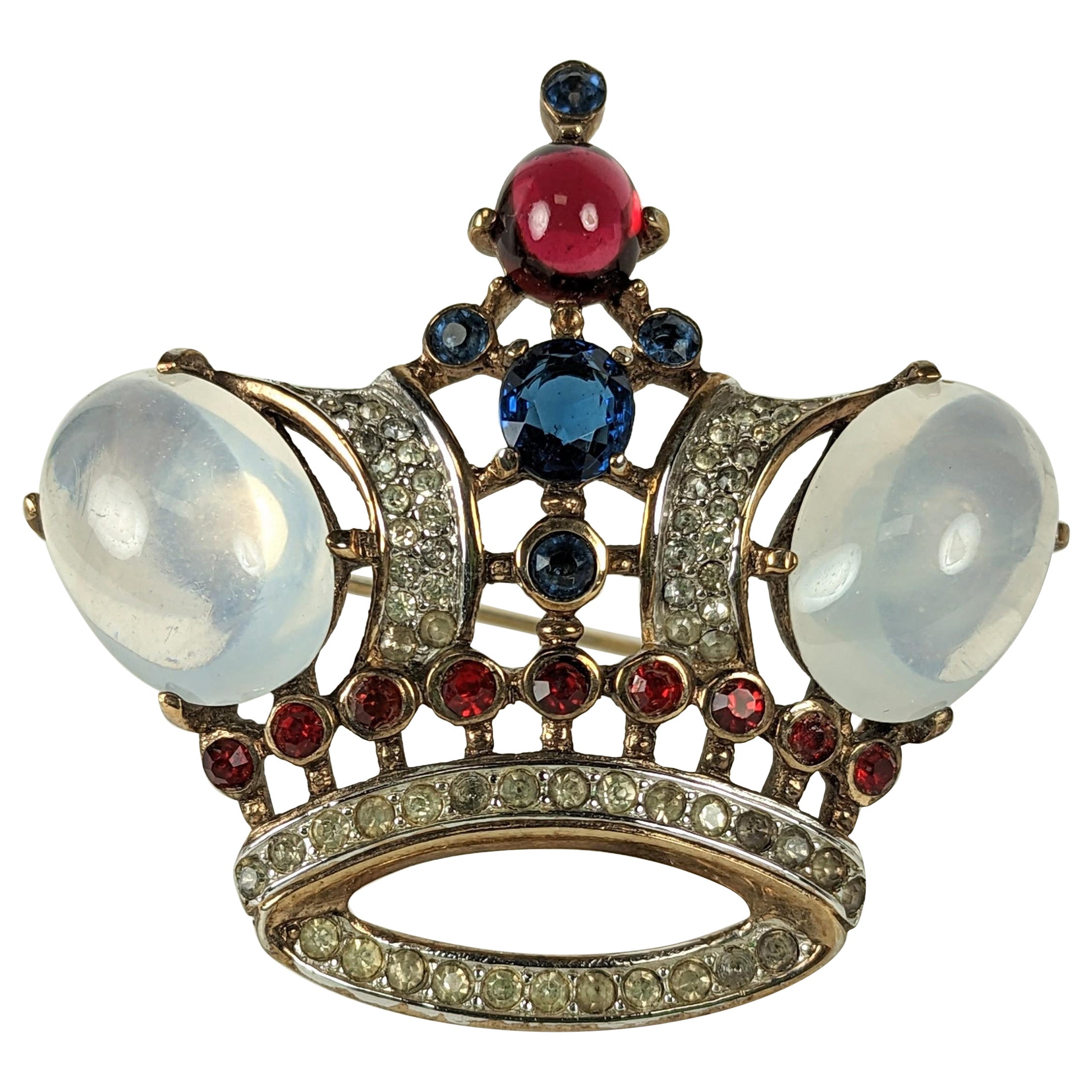 Trifari Moonstone Cabochon Large Royal Crown, Alfred Philippe For Sale