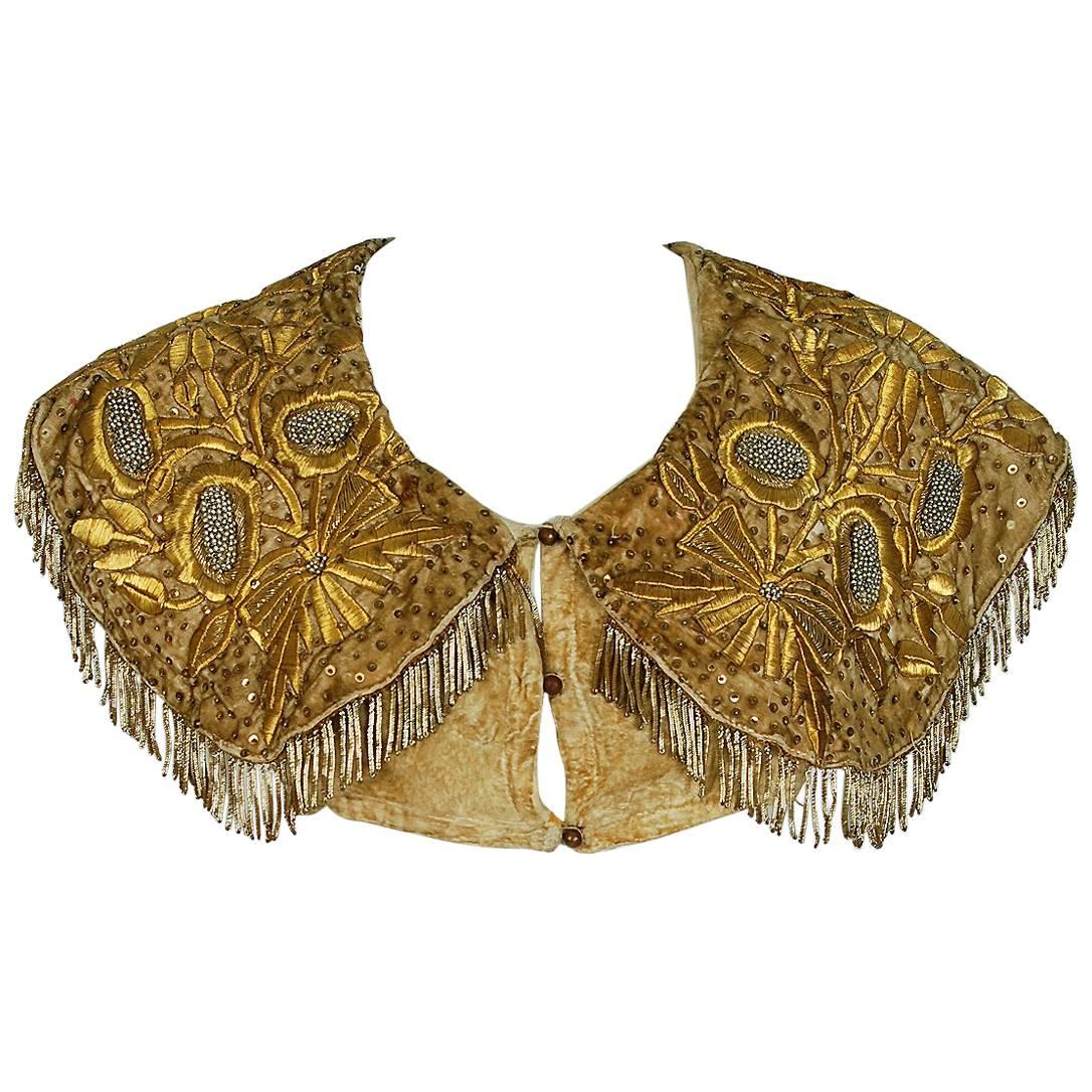 1910's Ottoman Empire Metallic-Gold Beaded Embroidered Fringe Bolero Jacket