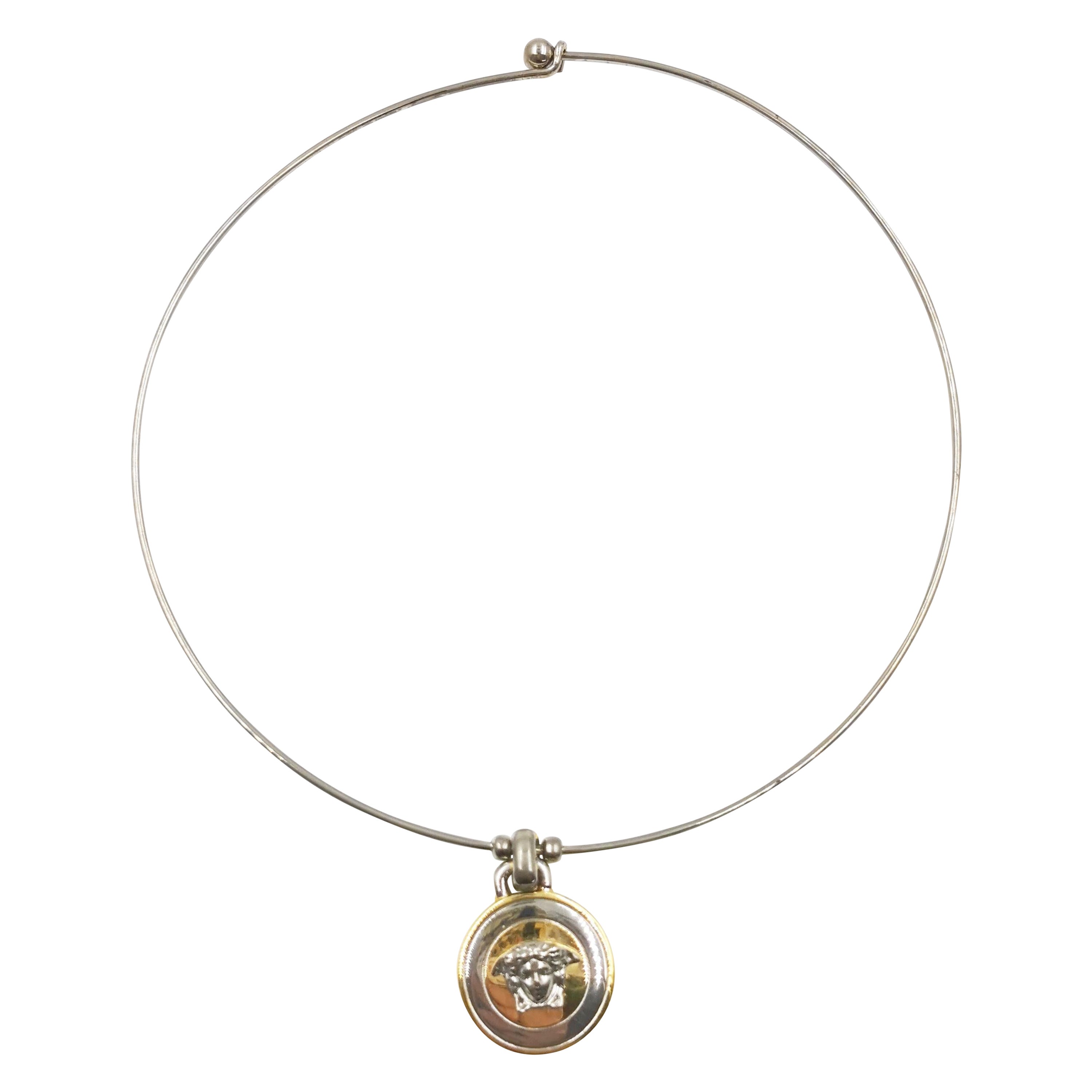 Gianni Versace 1990''s Vintage Hoop Ring Medusa Coin Medallion Necklace Choker