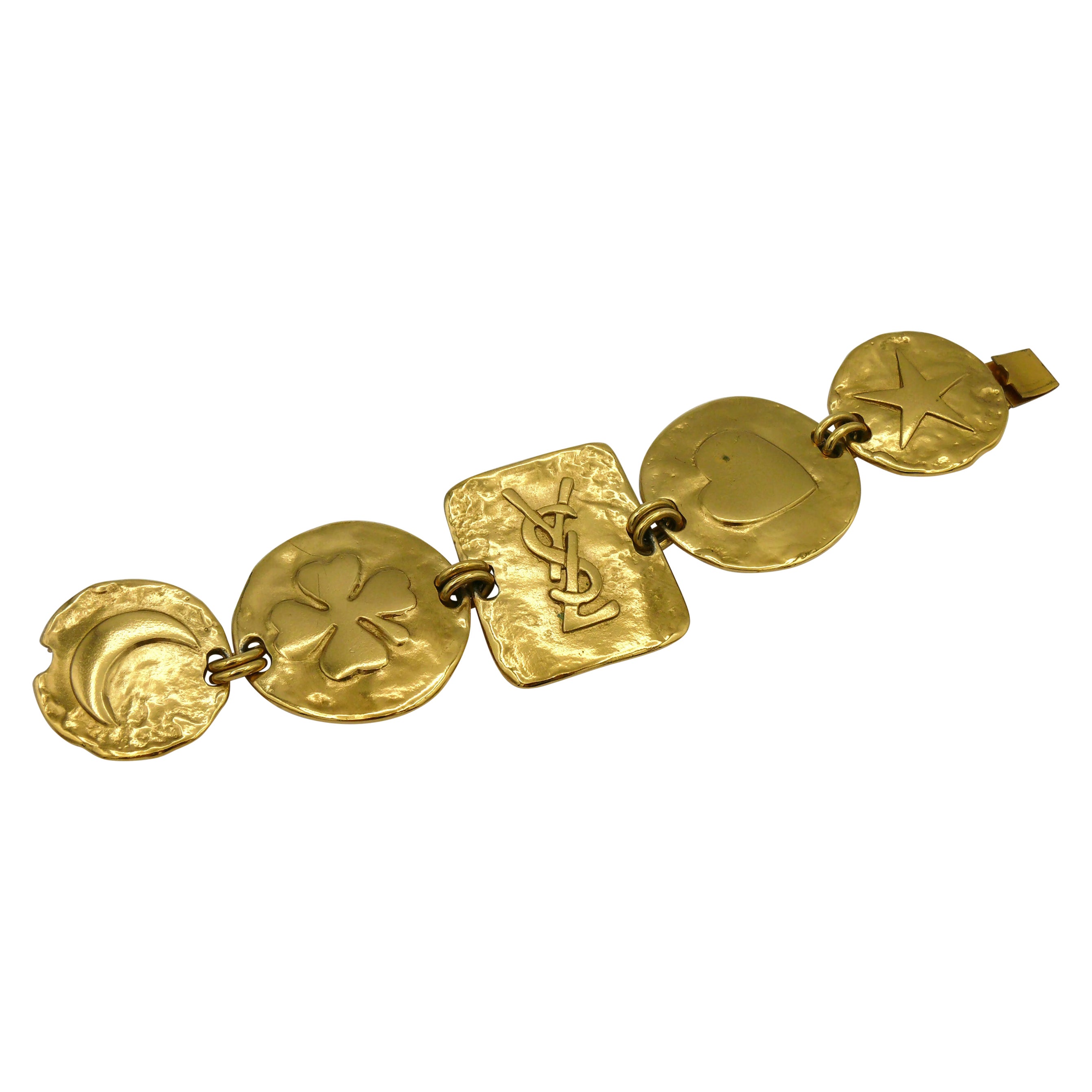 YVES SAINT LAURENT Vintage Gold Tone Iconic Link Bracelet For Sale