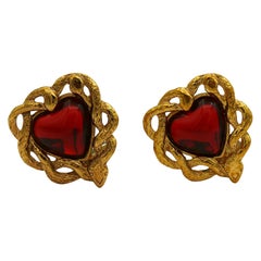 YVES SAINT LAURENT YSL Vintage Snake Serpent Heart Clip-On Earrings