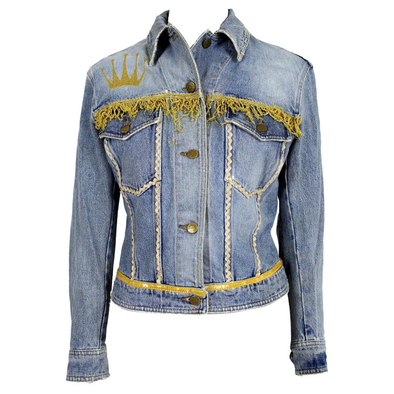 Katharine Hamnett - Veste en jean à franges dorées, vintage, années 90 En  vente sur 1stDibs