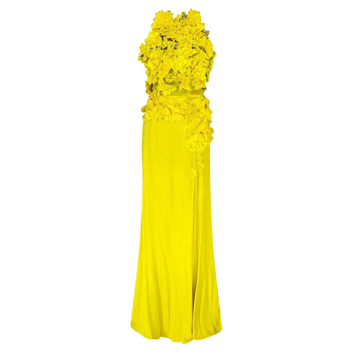 Resort 2014 L # 4 NINA RICCI SILK LACE YELLOW LONG DRESS as seen as Aura Fr 36   For Sale