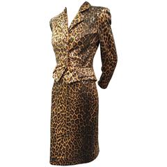 1980s Travilla Leopard Print Silk Skirt Suit Entirely Covered in Clear Sequins