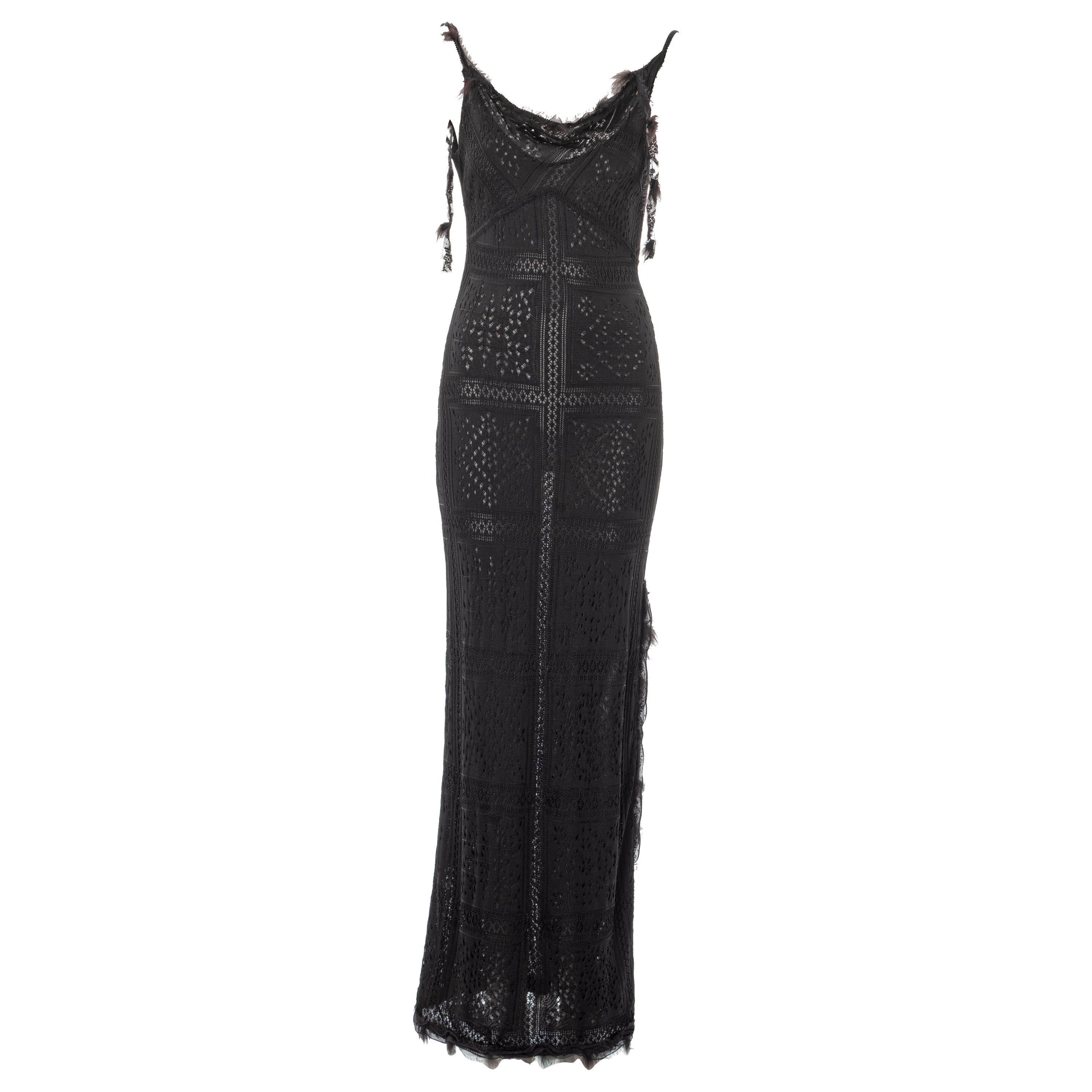 John Galliano black lace-knitted evening maxi dress, fw 2001