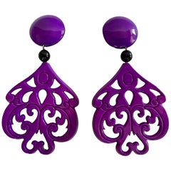 Isabel Canovas Spanish Mantilla Purple Galalith Statement Earrings 