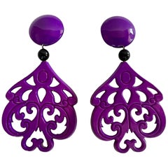 Isabel Canovas Boucles d'oreilles espagnoles fantaisie Galalith violet mantilla
