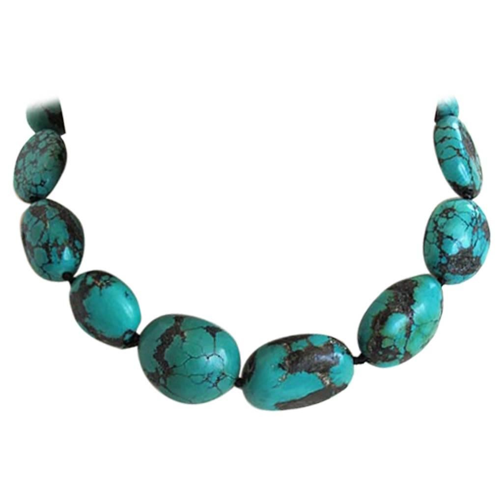 Natural Genuine Turquoise Nugget Choker Necklace
