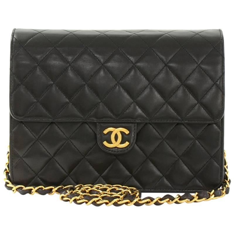 Chanel 9" Black Quilted Leather Shoulder Flap Bag