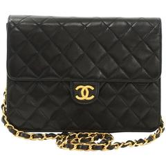 Chanel 9" Black Quilted Leather Shoulder Flap Bag Ex
