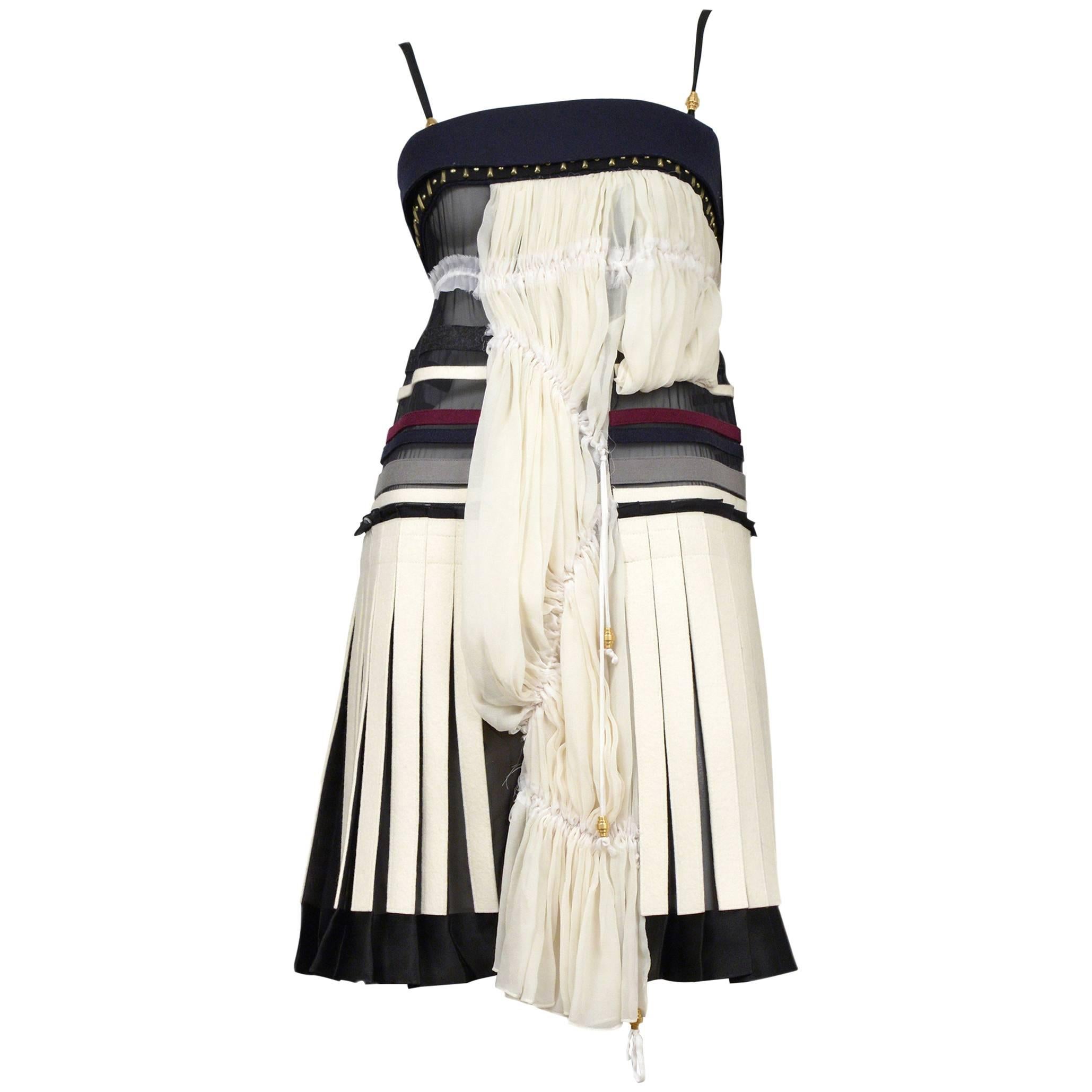 Balenciaga Ivory Abstract Pleated Dress 2007