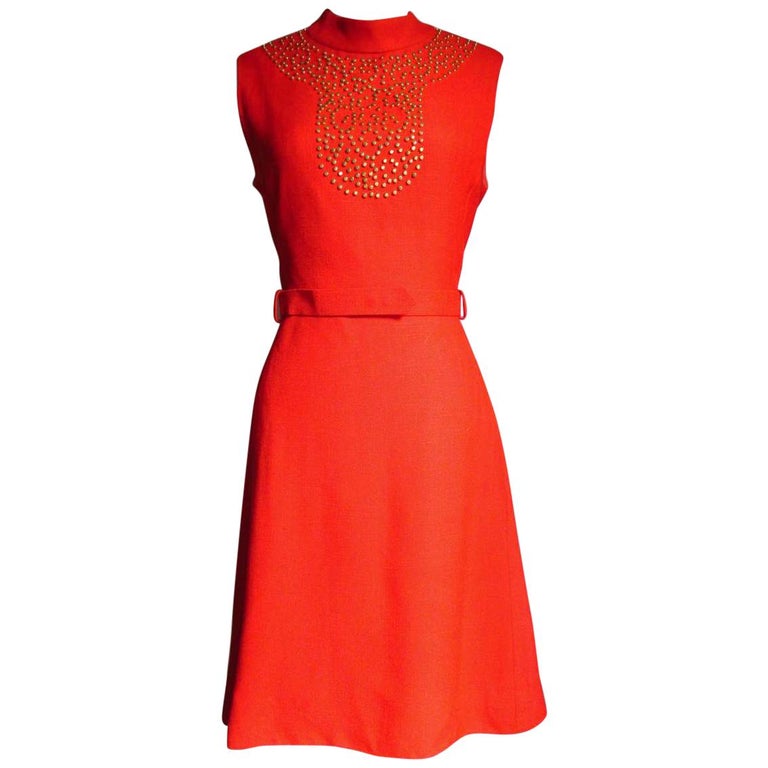 1970 B. H. Wragge Studded Linen Dress For Sale at 1stdibs
