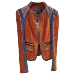 Louis Vuitton Orange Suede Python Trim Leather Jacket