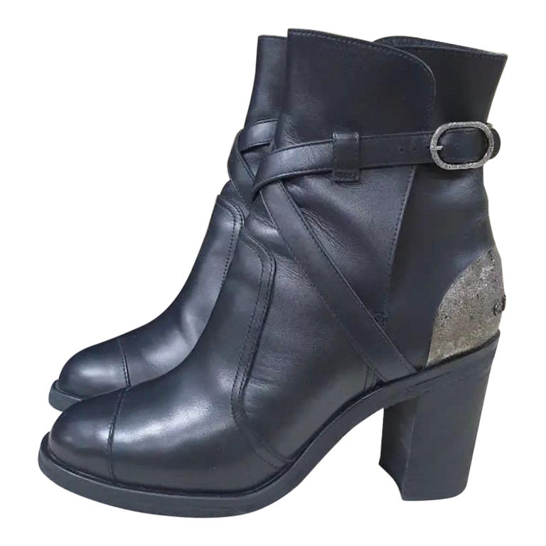 Chanel Black Leather Ankle Boots For Sale at 1stDibs