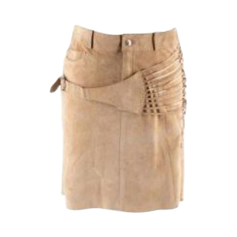 Dior vintage Galliano camel suede strappy buckle mini skirt For Sale