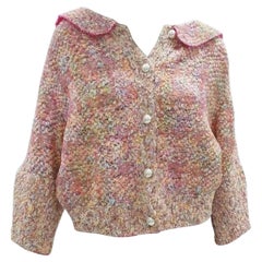 Chanel - Veste boutonnée en tweed multicolore ornée de sequins sur le devant 