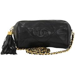 Vintage Chanel Black Quilted Leather Fringe Mini Pouch Bag