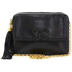 Retro Chanel 10" Black Leather Fringe Shoulder Bag