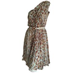 Christian Dior Galliano Chic One Shoulder Leopard Print Silk Dress w Jewel Belt 4