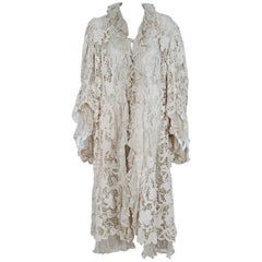 Edwardian Ivory Battenburg Lace and Pleated Silk Angel-Sleeve Jacket Coat, 1906