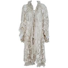1906 Edwardian Ivory Battenburg Lace & Pleated Silk Angel-Sleeve Jacket Coat 4